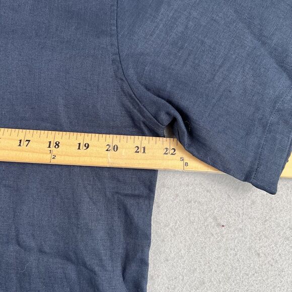 Island Importer Shirt Mens M Blue Linen‎ Short Sleeve Cutaway Collar Button Up - Picture 9 of 11